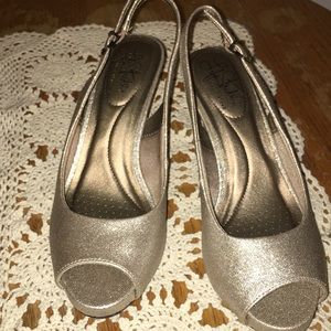 Glitter metallic peep toe heels from Life Stride